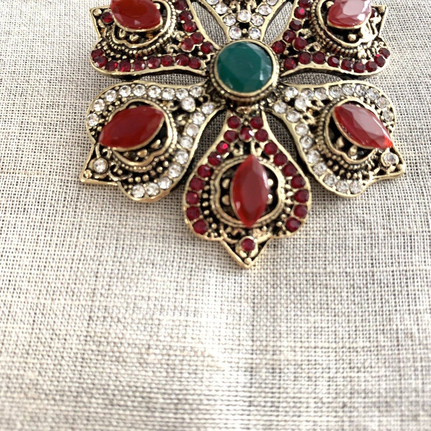 Boho Brooch Pin With Rhinestones Victorian Bohemian Style 2"Diameter