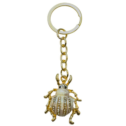 Evenchae Cute Beetle Bug Keychain, Faux Pearls & Rhinestones, 3.5"L