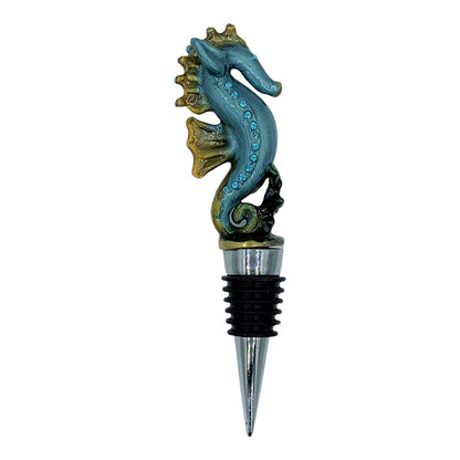 Bejeweled Seahorse Wine Bottle Stopper, Enameled Pewter Rhinestones