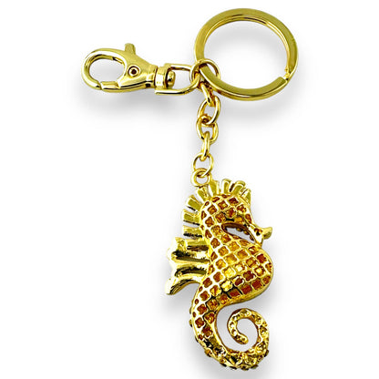 Seahorse Keychain, w/ Rhinestones Gold-tone Split Key Ring & Clip, w/ Gift Bag