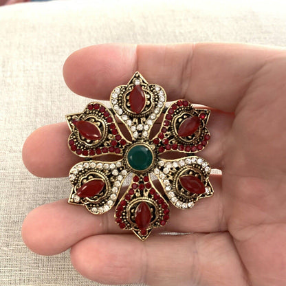 Boho Brooch Pin With Rhinestones Victorian Bohemian Style 2"Diameter