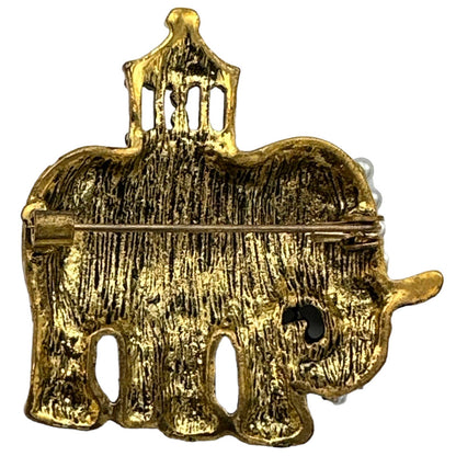 Evenchae Thailand Elephant Retro Brooch - Colorful Rhinestone & Faux Pearl