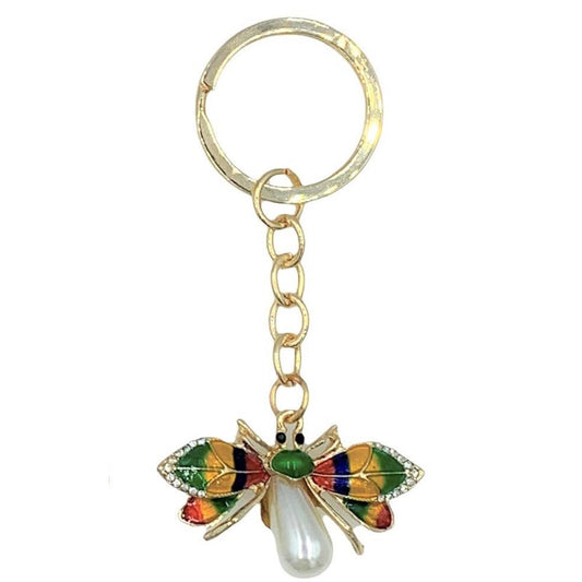 Evenchae Cute Colorful Beetle Bug Keychain, Faux Pearls & Rhinestones, 3.5"L