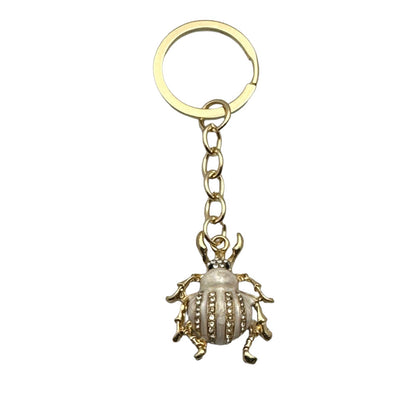 Evenchae Cute Beetle Bug Keychain, Faux Pearls & Rhinestones, 3.5"L