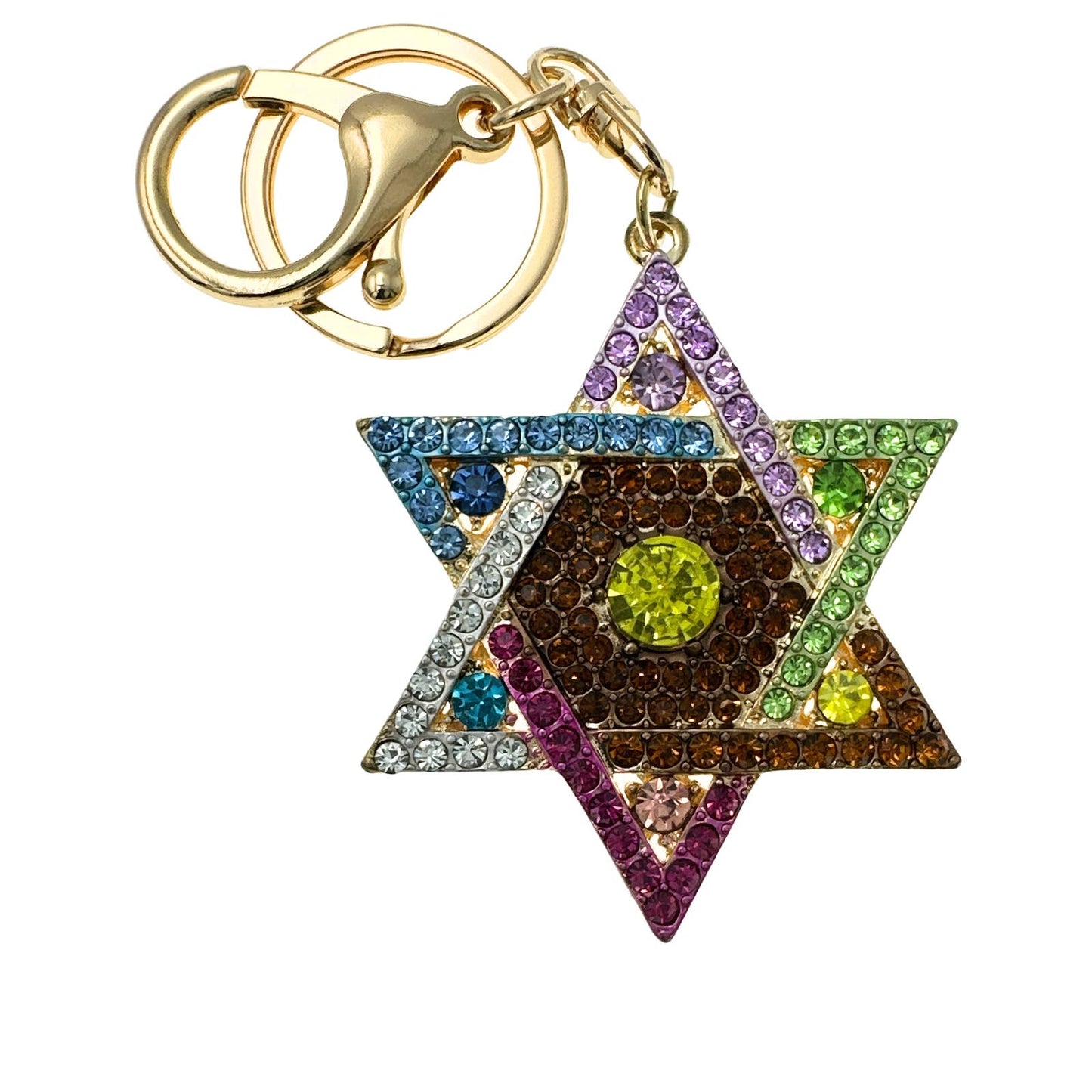 Star of David Keychain Multicolor Rhinestones, Gift Bag, Purse Jewelry, 5"L