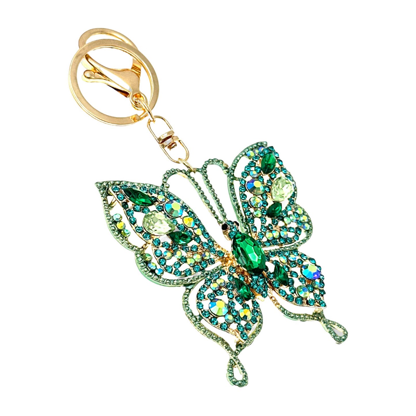 Intricate Green Butterfly Keychain Rhinestones & Gift Bag, Purse Jewelry, 5"L