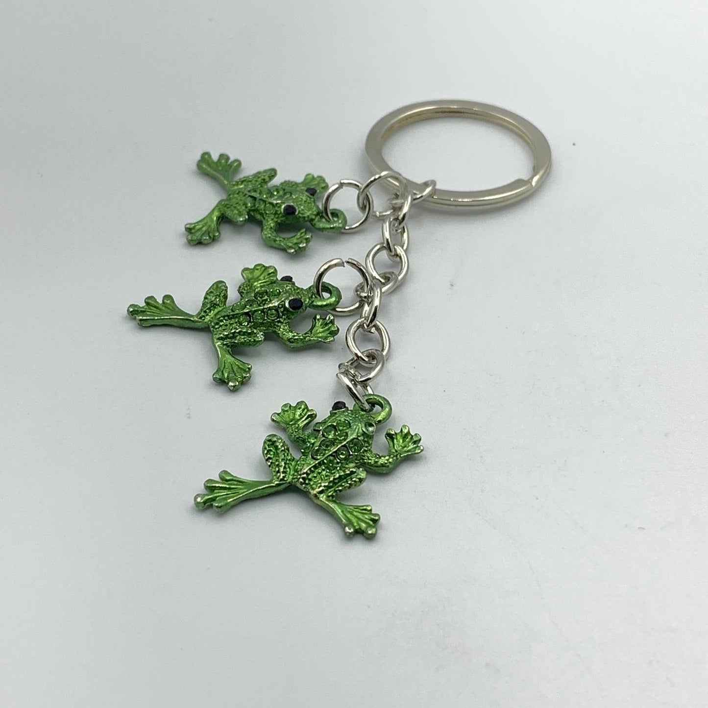 Evenchae Green Leaping Frogs Keychain with Gift Bag - 4.25 in Long