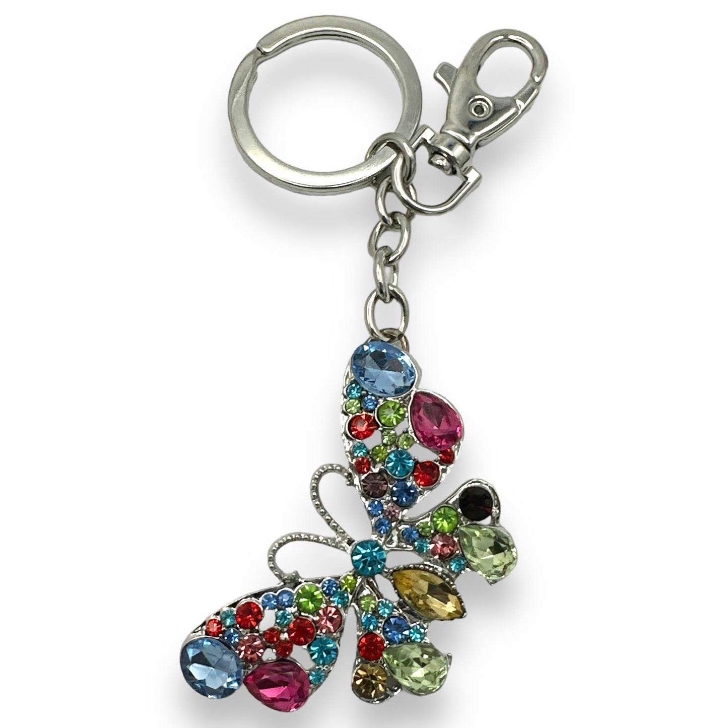 Colorful Butterfly Keychain with Rhinestones, Split Key Ring & Clip, w/ Gift Bag