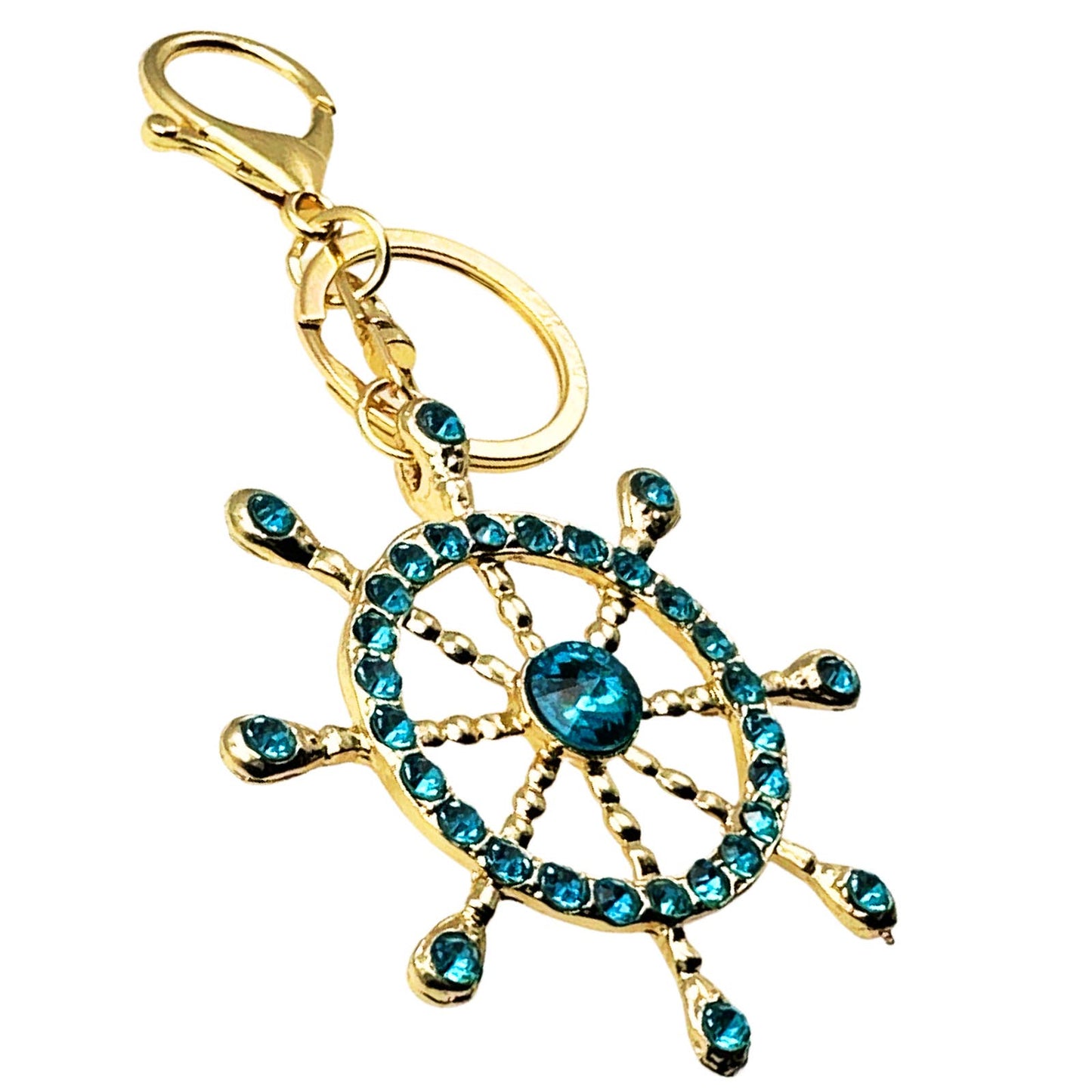 Sparkling Ships Wheel Keychain Rhinestones & Gift Bag, Purse Jewelry, 5.25"L