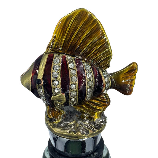 Fish Wine Bottle Stopper, Enameled Pewter & Rhinestones, Lead-Free Zinc Alloy