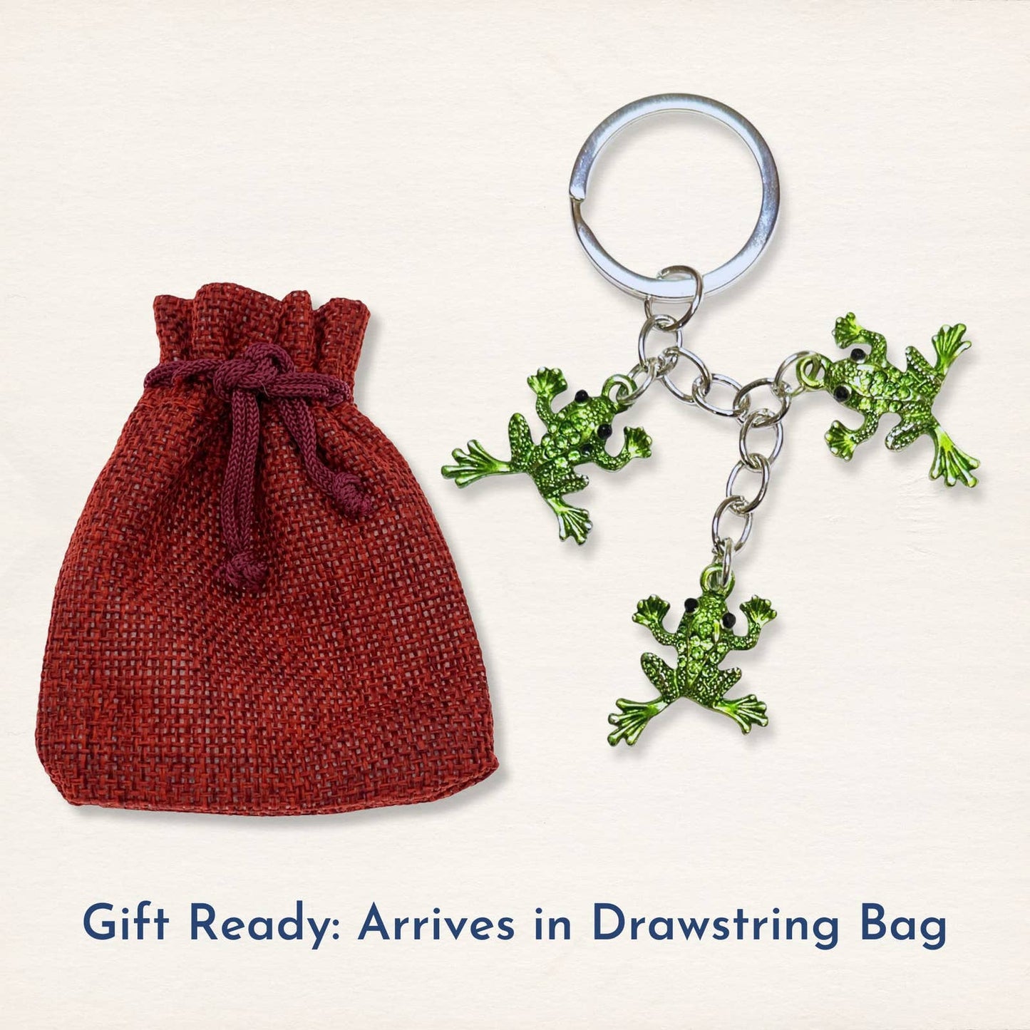 Evenchae Green Leaping Frogs Keychain with Gift Bag - 4.25 in Long