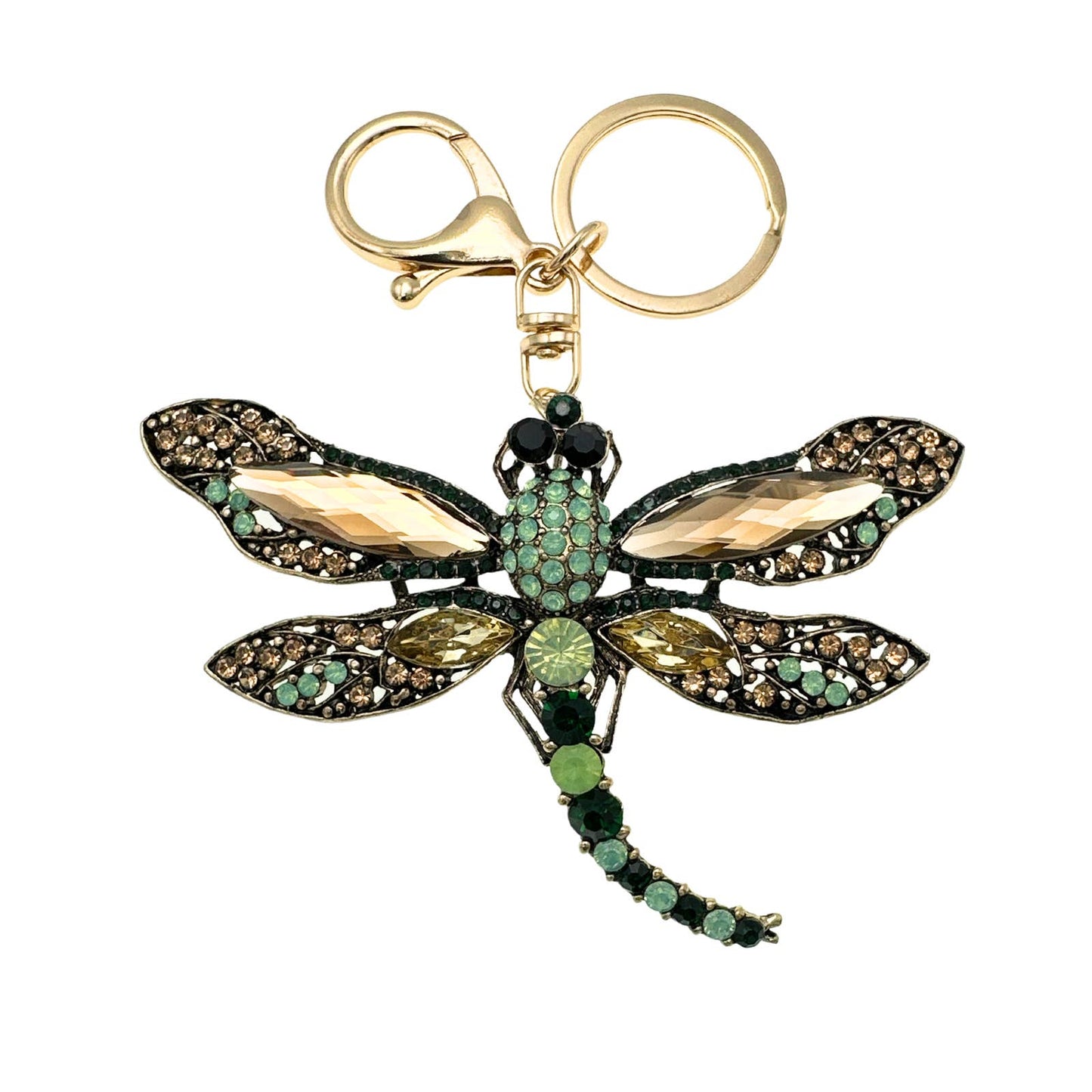 Classic Green Dragonfly Keychain Rhinestones & Gift Bag, Purse Jewelry, 5"L