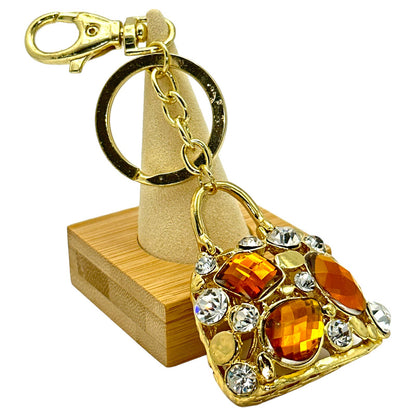 Articulated Queens Handbag Keychain, Rhinestones, Split Key Ring & Clip Gift Bag