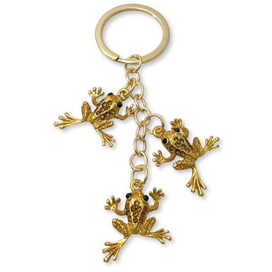 Evenchae Gold Leaping Frogs Keychain with Gift Bag - 4.25 in Long