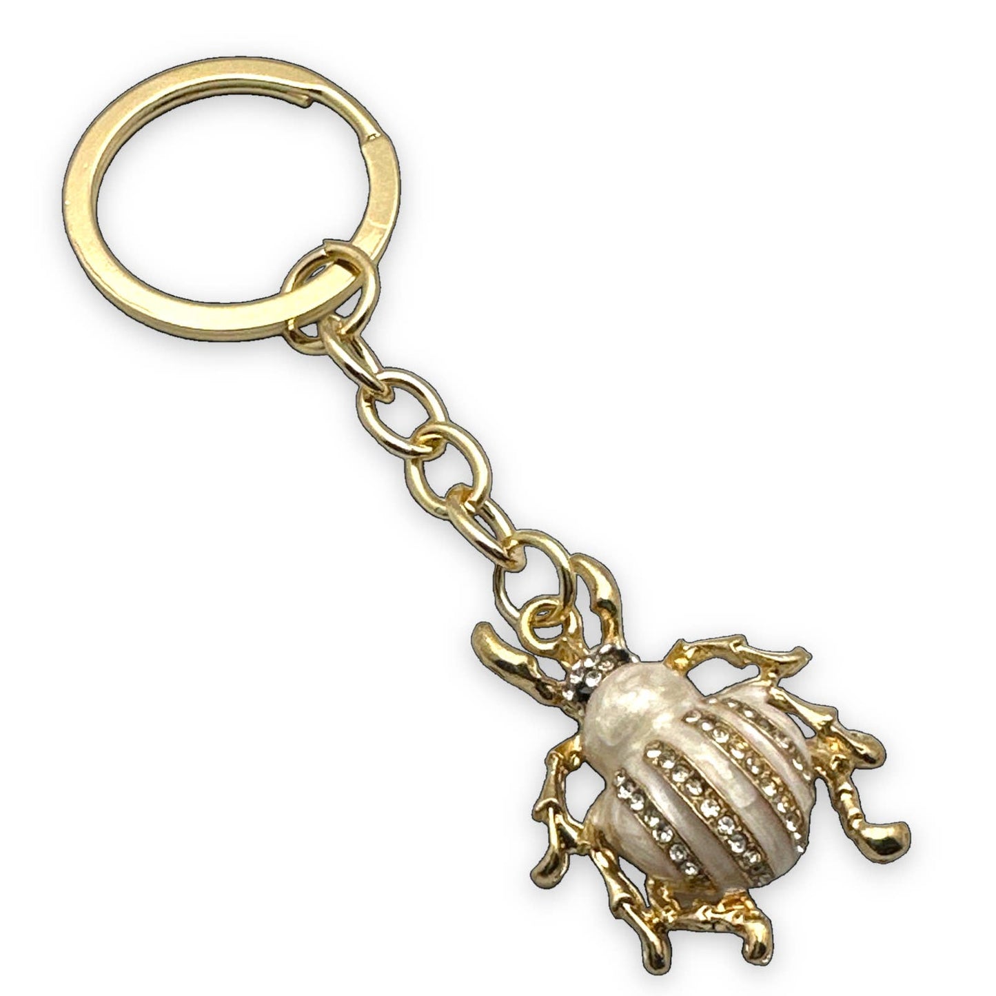 Evenchae Cute Beetle Bug Keychain, Faux Pearls & Rhinestones, 3.5"L