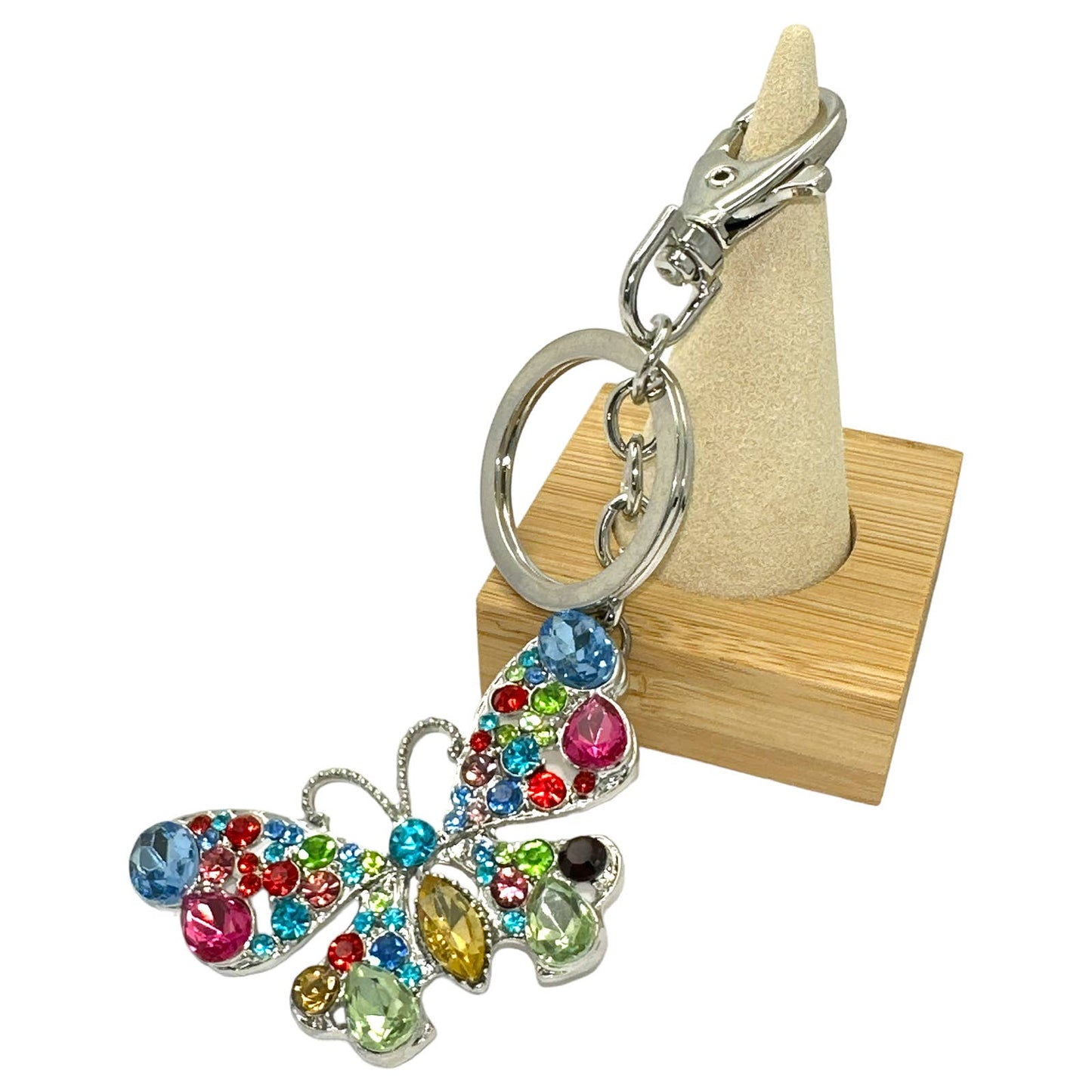 Colorful Butterfly Keychain with Rhinestones, Split Key Ring & Clip, w/ Gift Bag