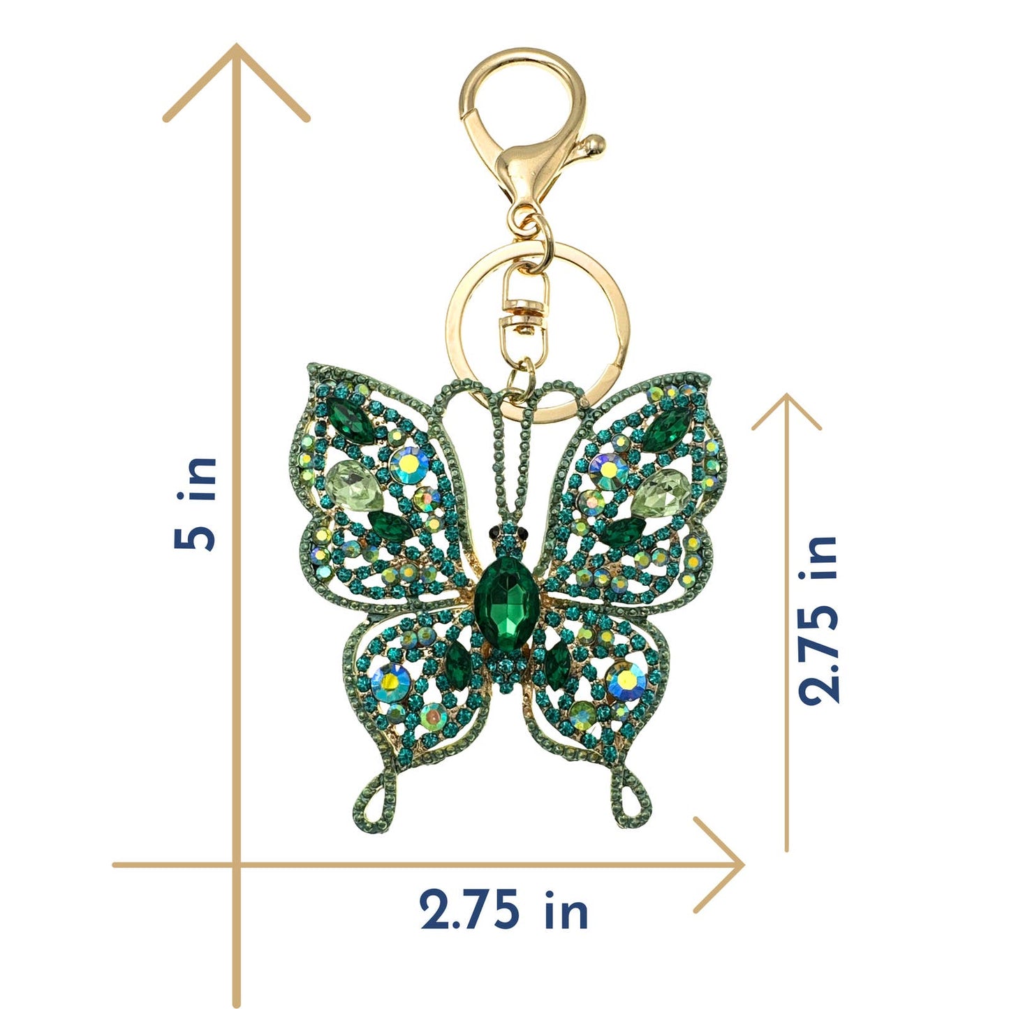 Intricate Green Butterfly Keychain Rhinestones & Gift Bag, Purse Jewelry, 5"L