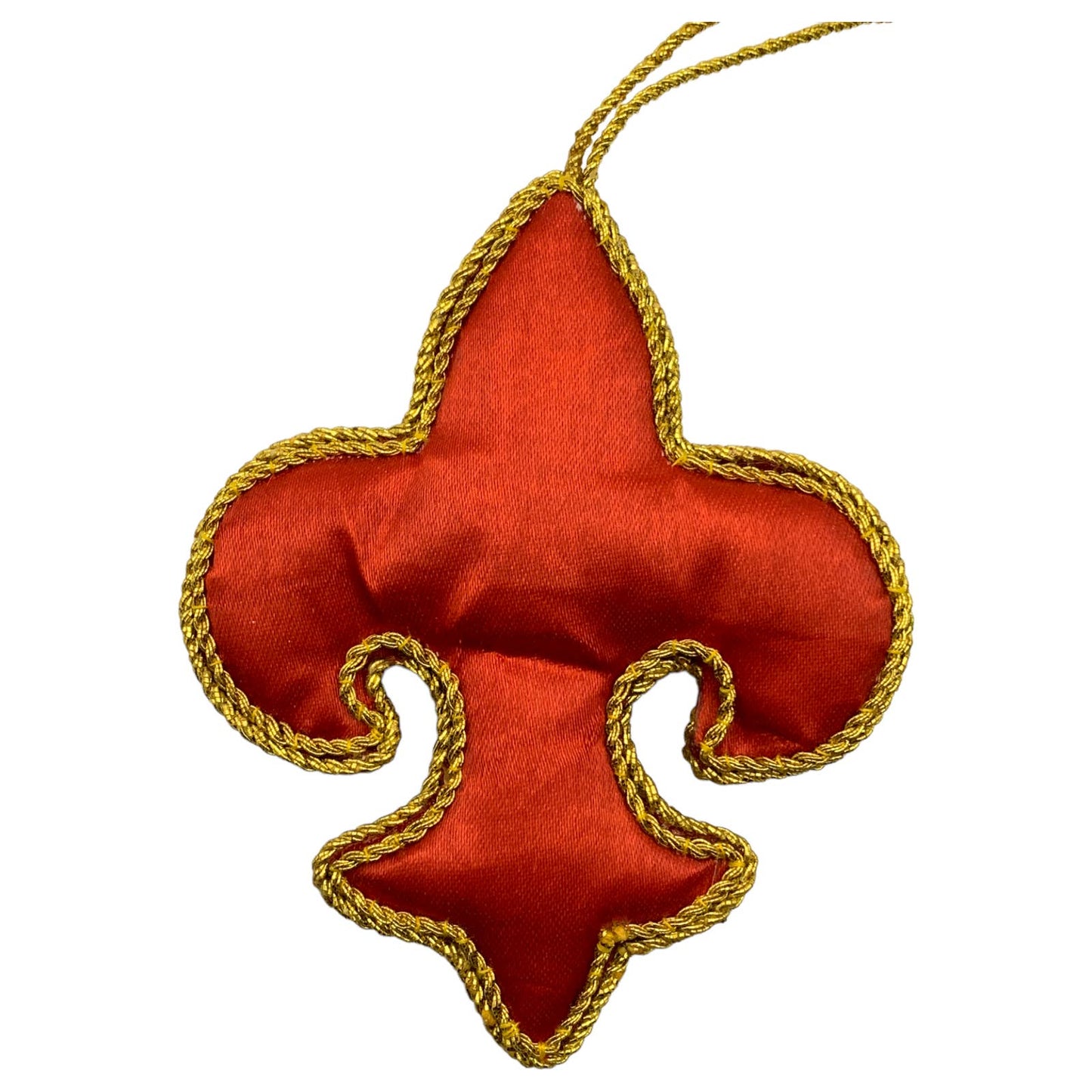 Zari Red Fleur de Lis Christmas Ornament, Zardozi Embroidery, Gift Bag