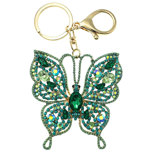 Intricate Green Butterfly Keychain Rhinestones & Gift Bag, Purse Jewelry, 5"L