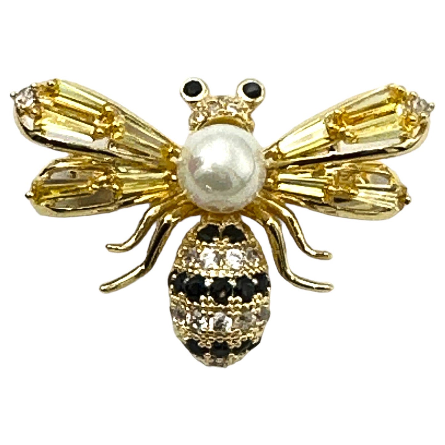 Elegant Bee Brooch Pin, Rhinestones & Faux Pearl, Gold-tone Alloy, Gift Bag