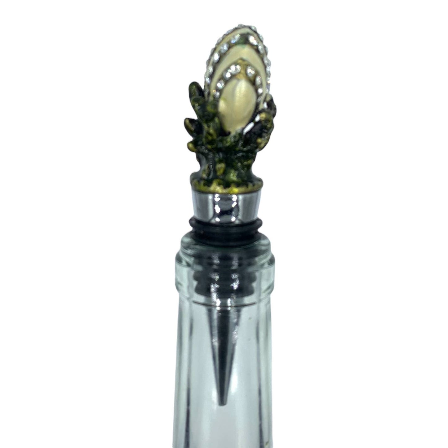 Bejeweled Shell Wine Bottle Stopper, Enameled Pewter with Rhinestones, Nautical