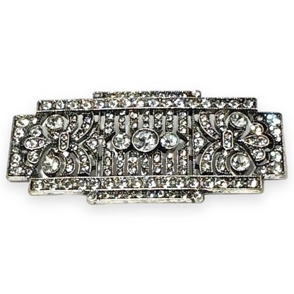 Bar Brooch, Vintage Style, Clear Rhinestones Silver-tone Alloy Pin, Gift Bag