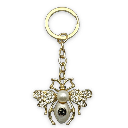 Evenchae Cute Beetle Bug Keychain, Faux Pearls & Rhinestones, 3.5"L