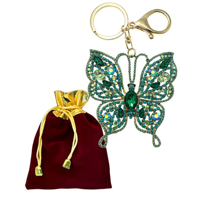 Intricate Green Butterfly Keychain Rhinestones & Gift Bag, Purse Jewelry, 5"L