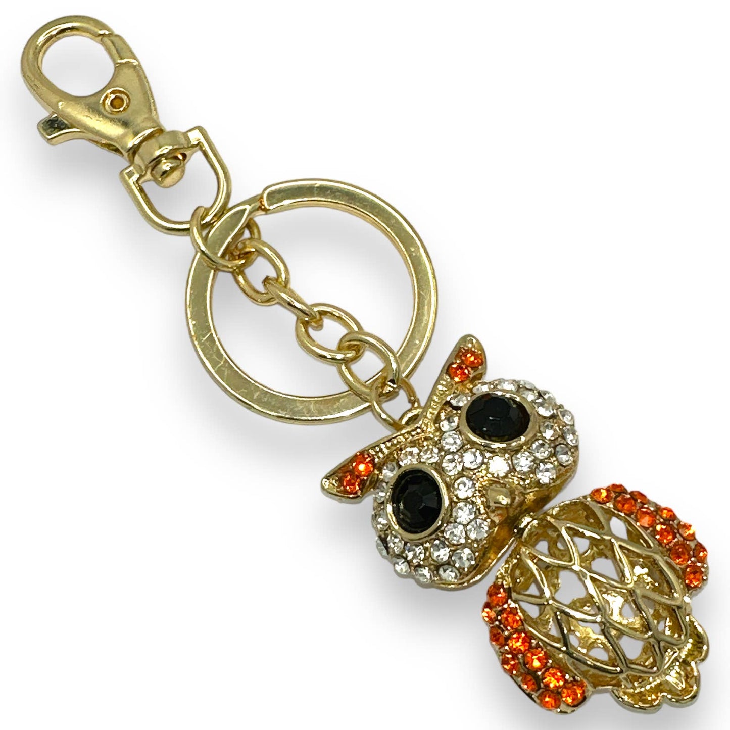 Articulated Owl Keychain w/ Rhinestones, Split Key Ring & Clip, w/ Gift Bag