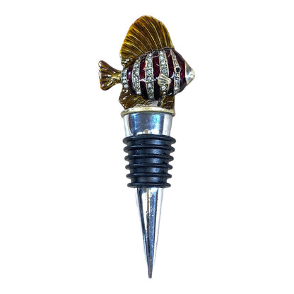 Fish Wine Bottle Stopper, Enameled Pewter & Rhinestones, Lead-Free Zinc Alloy