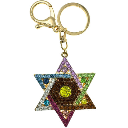 Star of David Keychain Multicolor Rhinestones, Gift Bag, Purse Jewelry, 5"L