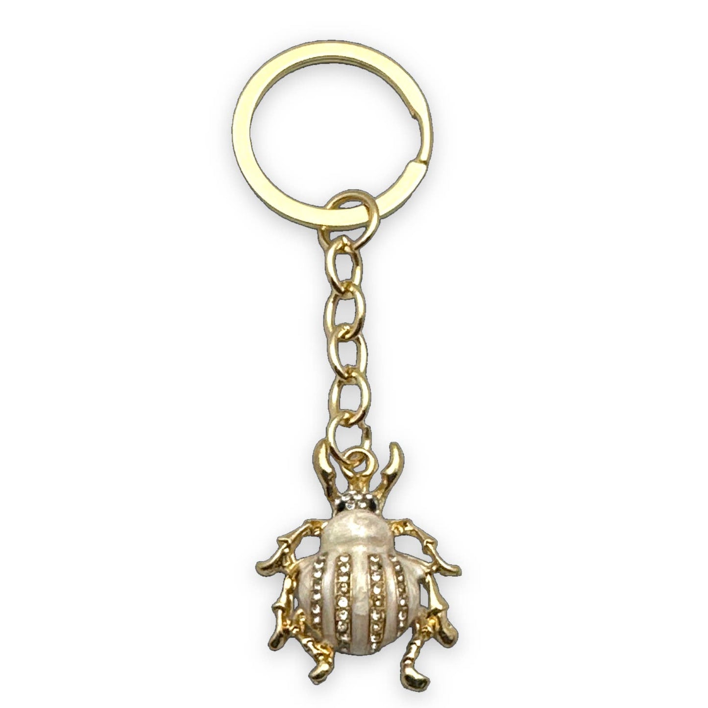 Evenchae Cute Beetle Bug Keychain, Faux Pearls & Rhinestones, 3.5"L