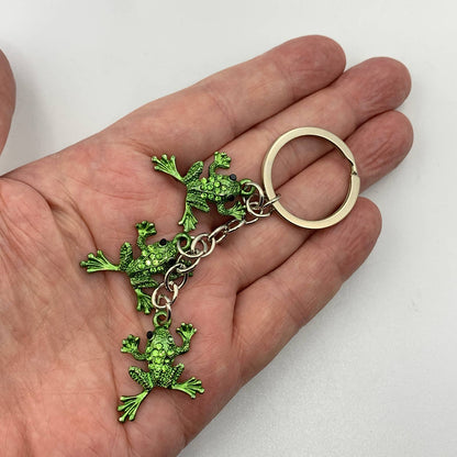 Evenchae Green Leaping Frogs Keychain with Gift Bag - 4.25 in Long