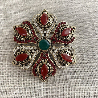 Boho Brooch Pin With Rhinestones Victorian Bohemian Style 2"Diameter