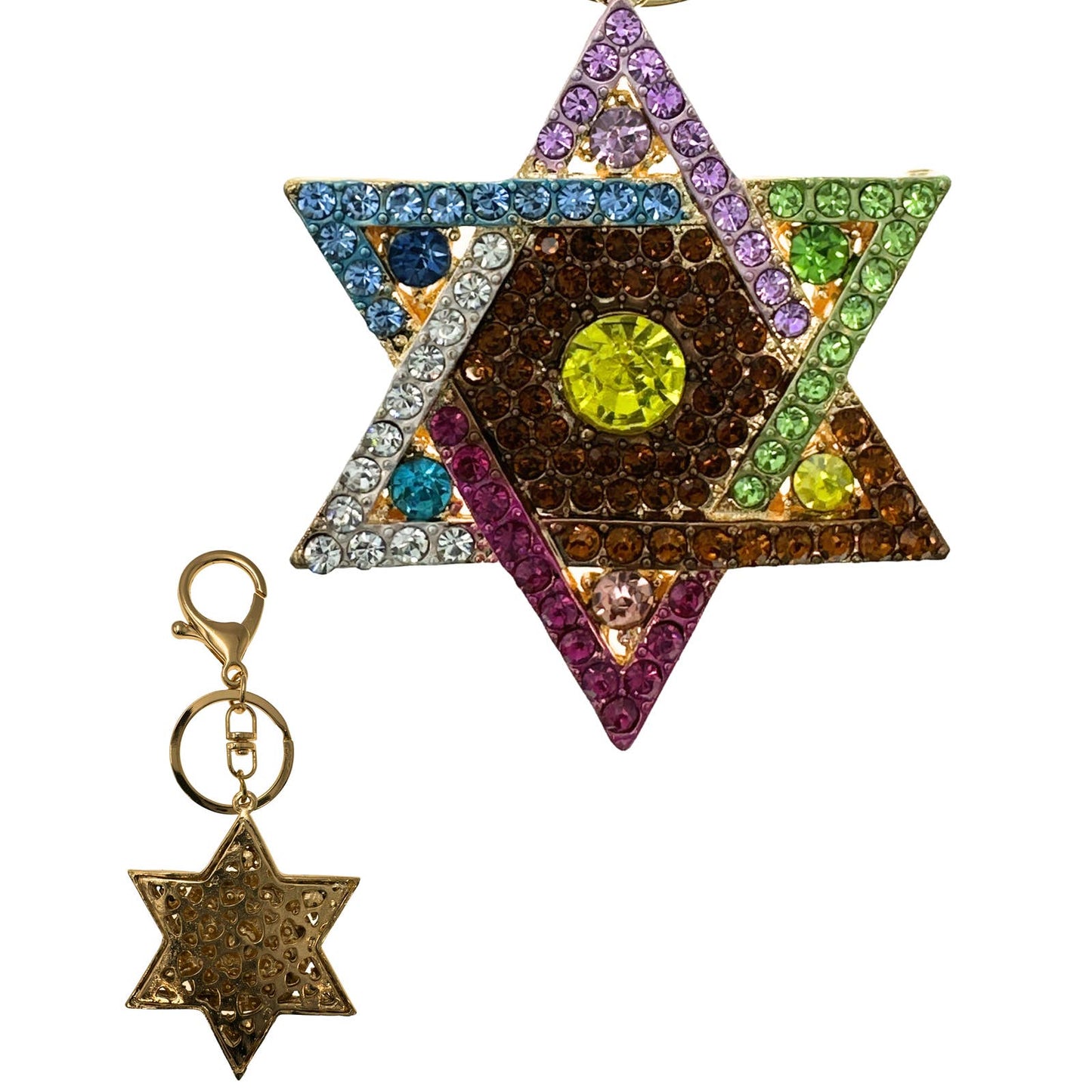 Star of David Keychain Multicolor Rhinestones, Gift Bag, Purse Jewelry, 5"L