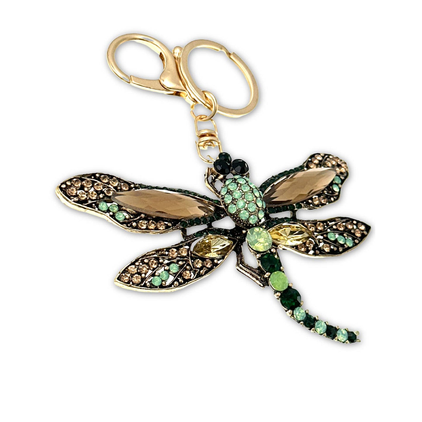 Classic Green Dragonfly Keychain Rhinestones & Gift Bag, Purse Jewelry, 5"L