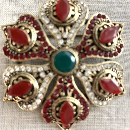 Boho Brooch Pin With Rhinestones Victorian Bohemian Style 2"Diameter