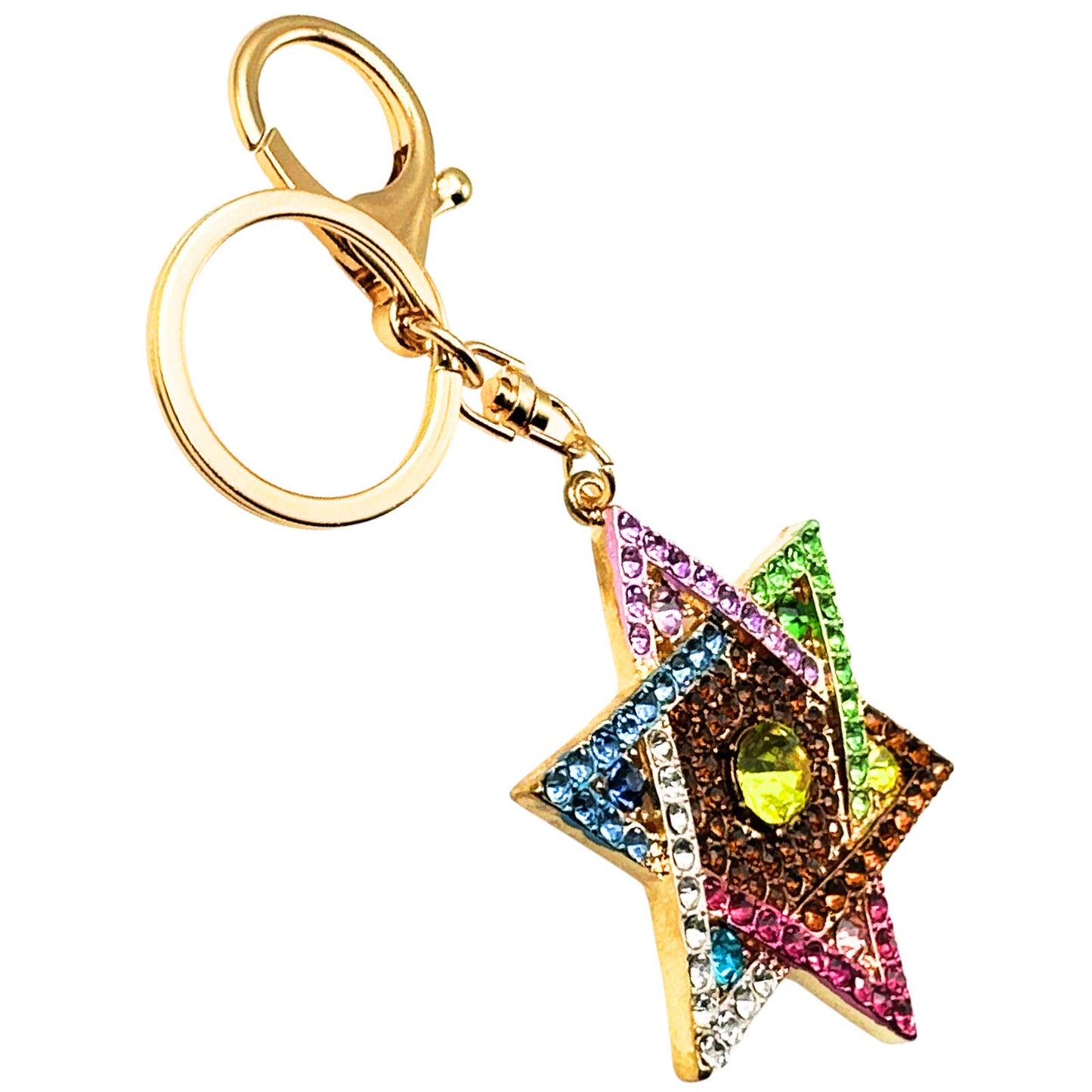 Star of David Keychain Multicolor Rhinestones, Gift Bag, Purse Jewelry, 5"L