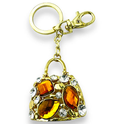 Articulated Queens Handbag Keychain, Rhinestones, Split Key Ring & Clip Gift Bag