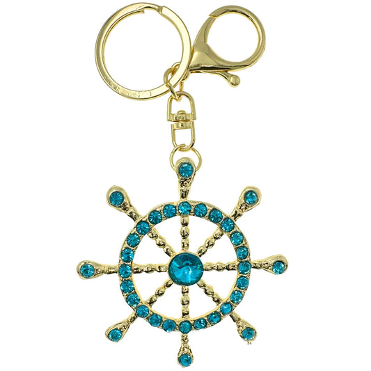 Sparkling Ships Wheel Keychain Rhinestones & Gift Bag, Purse Jewelry, 5.25"L