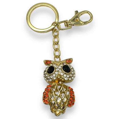 Articulated Owl Keychain w/ Rhinestones, Split Key Ring & Clip, w/ Gift Bag