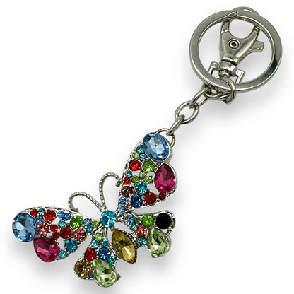 Colorful Butterfly Keychain with Rhinestones, Split Key Ring & Clip, w/ Gift Bag