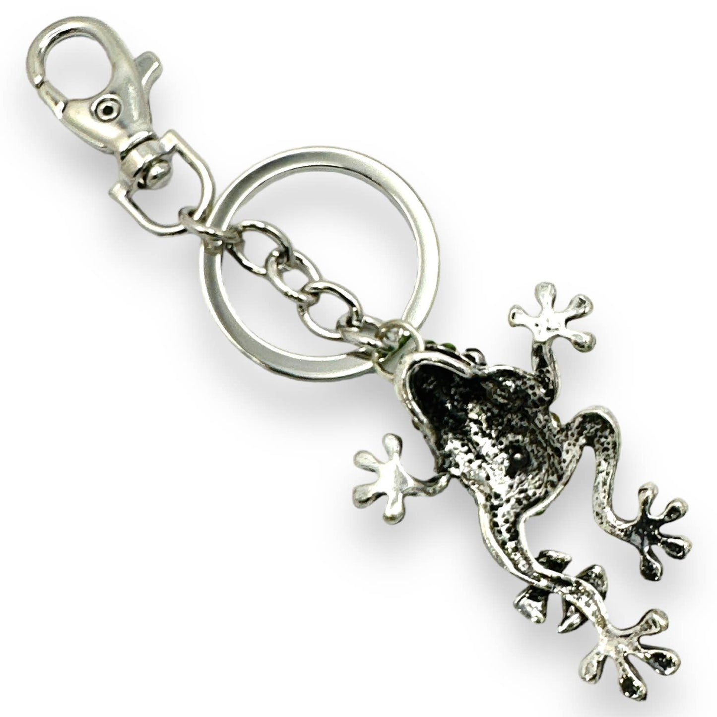 Green Rhinestone Tree Frog & Baby Keychain, Split Key Ring & Clip, w/ Gift Bag