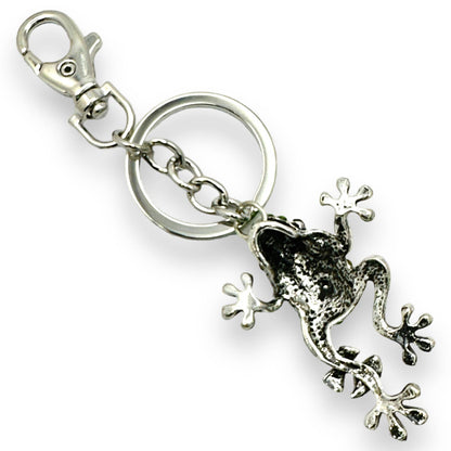 Green Rhinestone Tree Frog & Baby Keychain, Split Key Ring & Clip, w/ Gift Bag