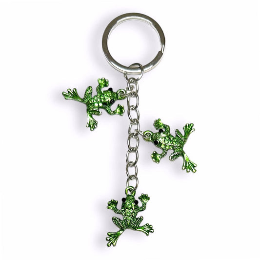 Evenchae Green Leaping Frogs Keychain with Gift Bag - 4.25 in Long