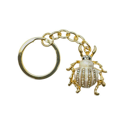 Evenchae Cute Beetle Bug Keychain, Faux Pearls & Rhinestones, 3.5"L