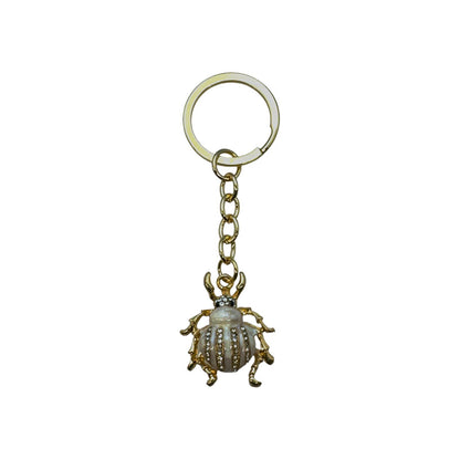 Evenchae Cute Beetle Bug Keychain, Faux Pearls & Rhinestones, 3.5"L