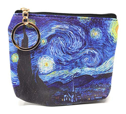 Value Arts Van Gogh Starry Night Coin Purse Pouch with Key Ring