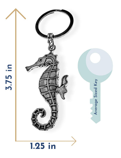 Evenchae Seahorse Keychain - Silver-Tone - Drawstring Gift Bag - Coastal - Sealife 3.75 in Long