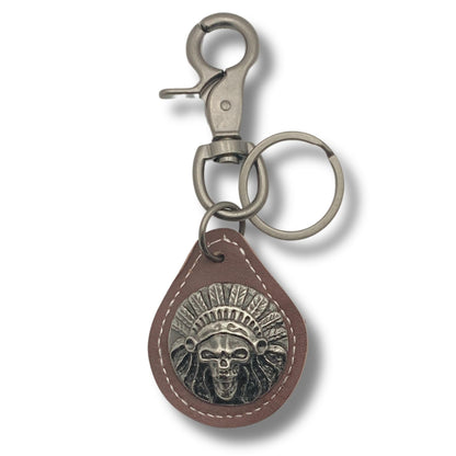 Evenchae Leather Keychain - Skull & Headdress Concho, Gift Bag, Unisex 4.5 in L